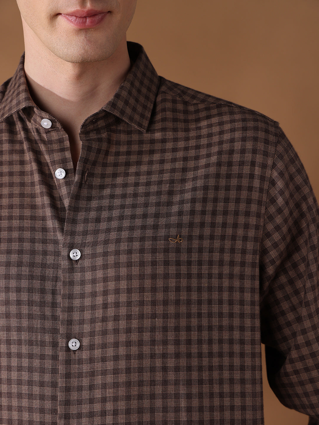 Brown Regular Fit Checked Formal Shirt for Men (LOTRY)