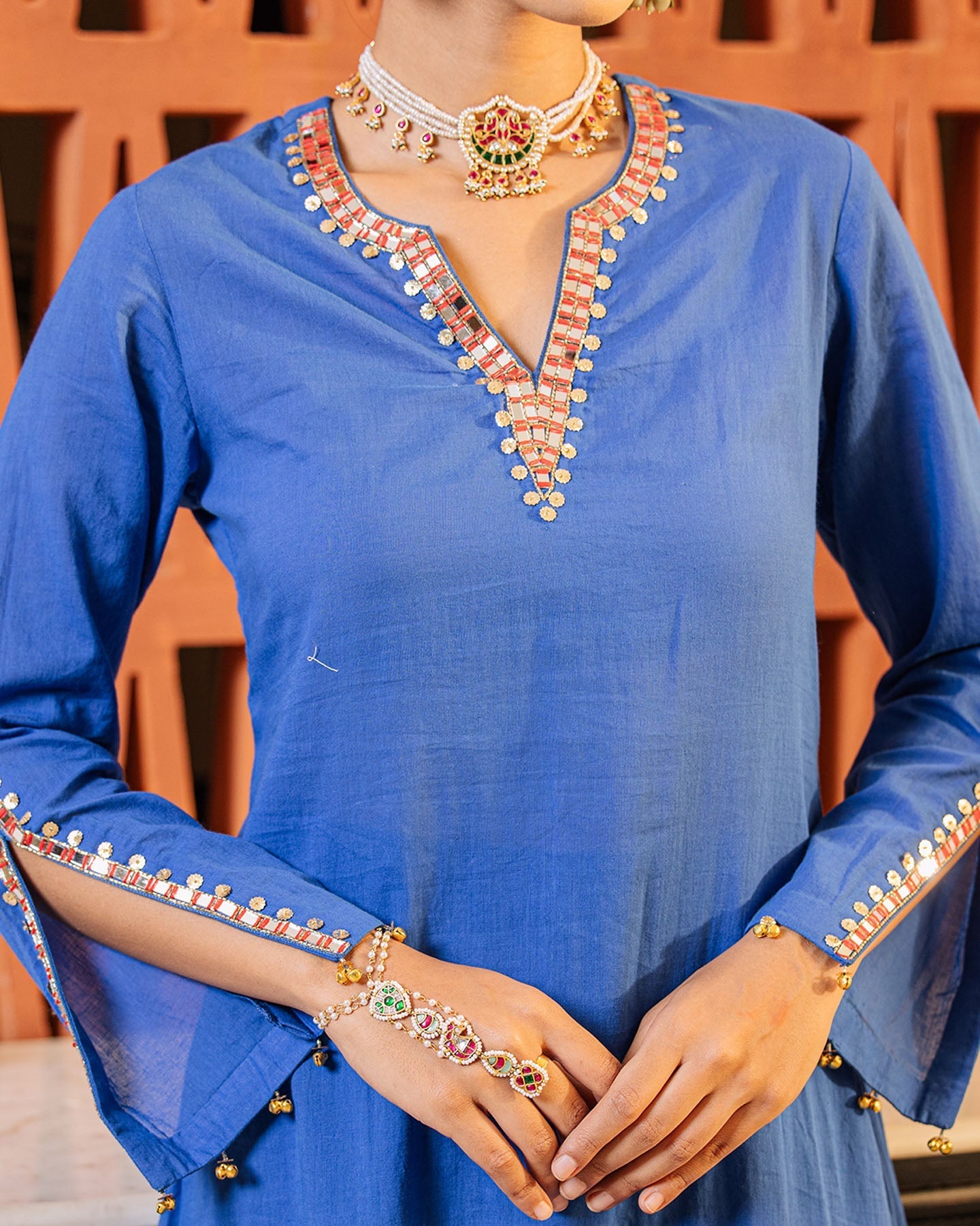 Royal Blue Mirror Work Kurta Set