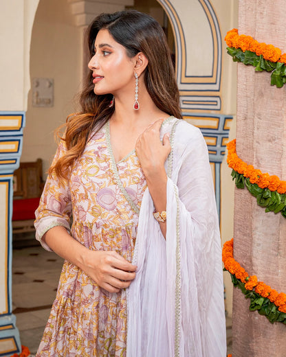 Off White Floral & Tiered Suit Set