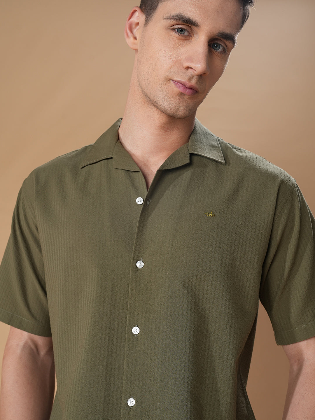 Olive Green Regular Fit Casual Cotton Shirt for men (CURAT)