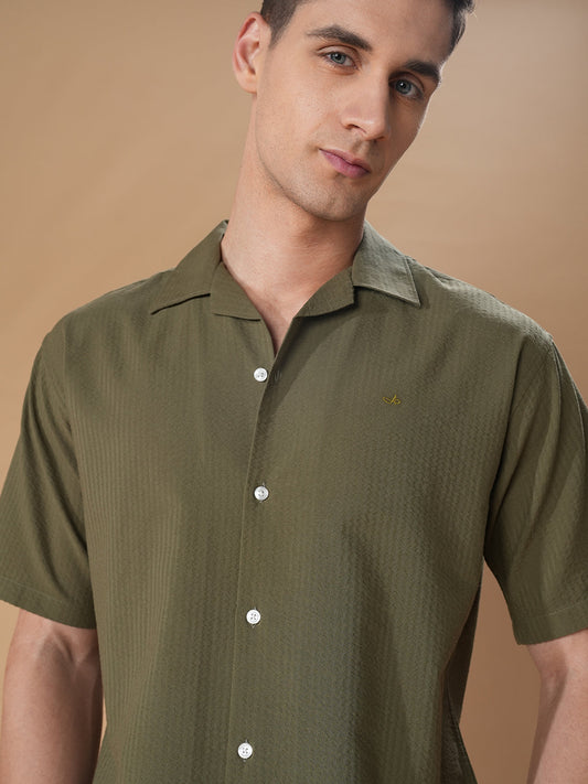 Olive Green Regular Fit Casual Cotton Shirt for men (CURAT)