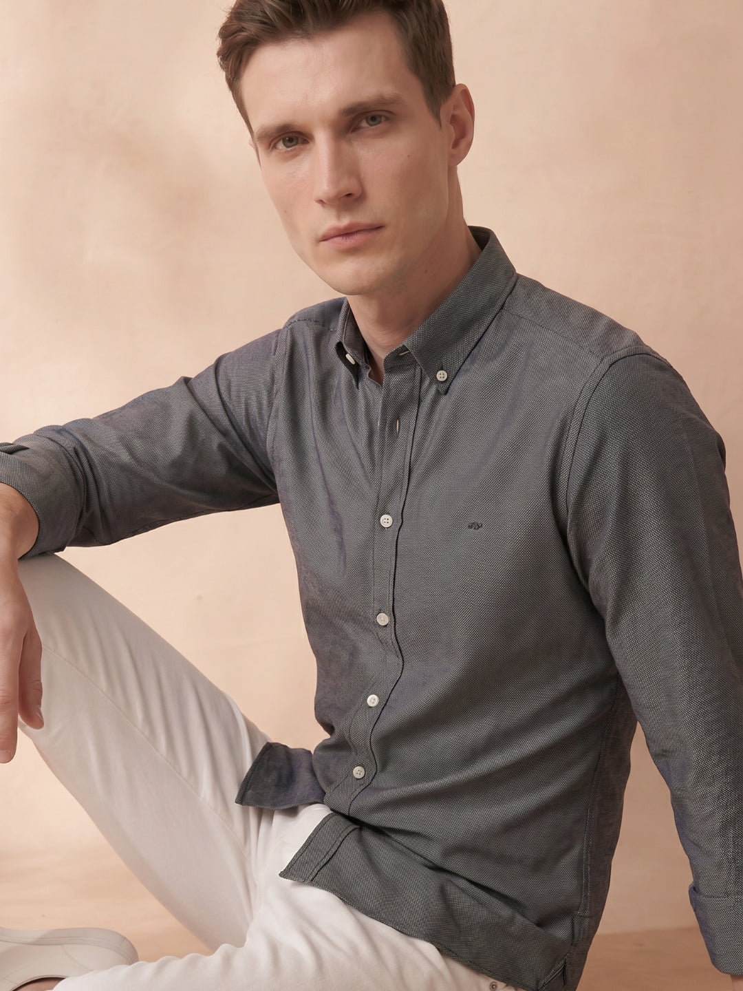 Regular Fit Grey Denim Solid Casual Shirt for Men (MARGI)