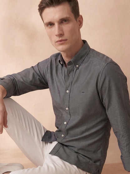 Regular Fit Grey Denim Solid Casual Shirt for Men (MARGI)