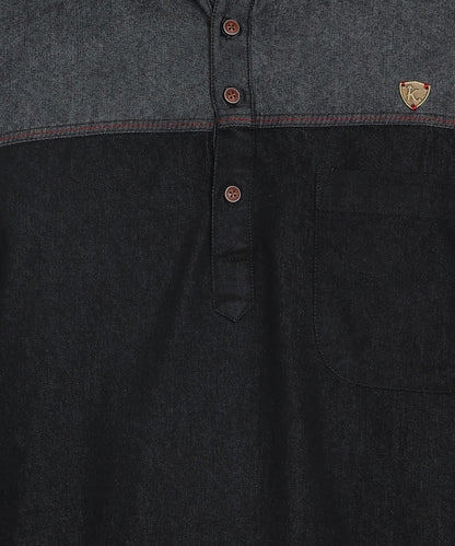 Kuons Avenue Men's Black Denim Colorblock Tailored Fit Short Kurta