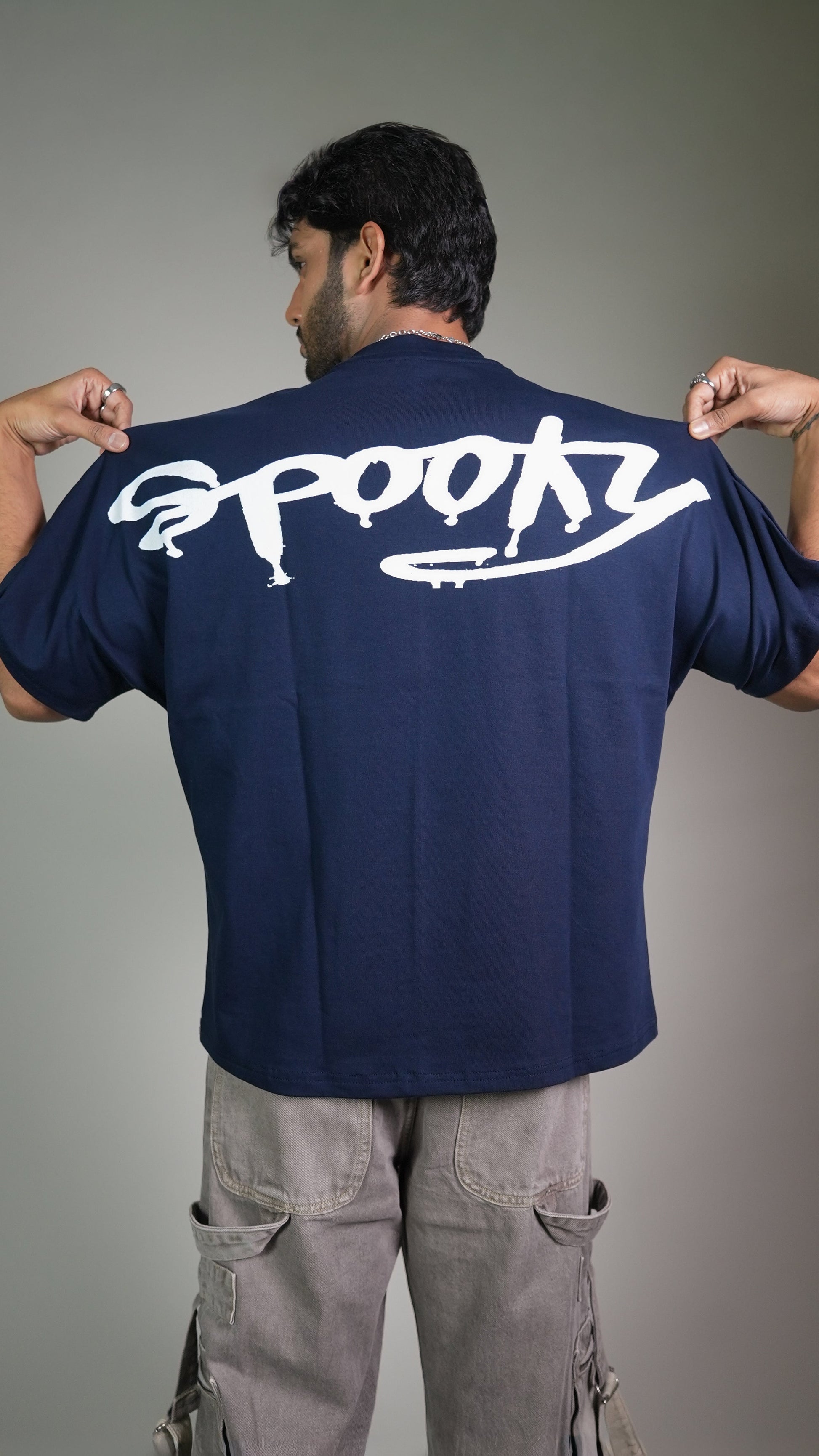 Midnight Spooky Navy Men’S Oversized T-Shirt Rustlines