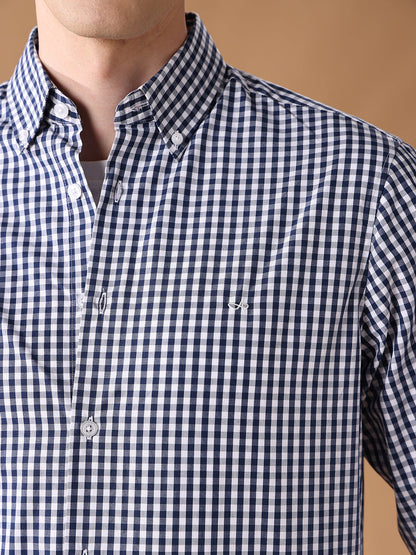 Blue Regular Fit Checked Casual Shirt for Men (LARS)