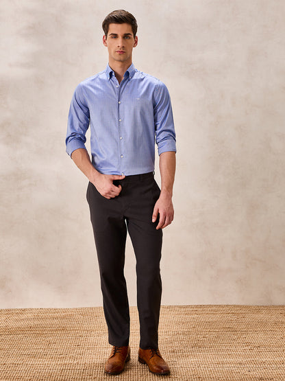 Blue Regular Fit Striped Formal Cotton Shirt for Men (CIRNO)