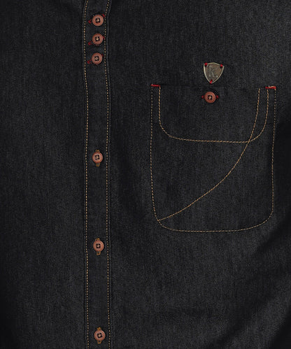 Kuons Men's Black Denim Casual Shirt
