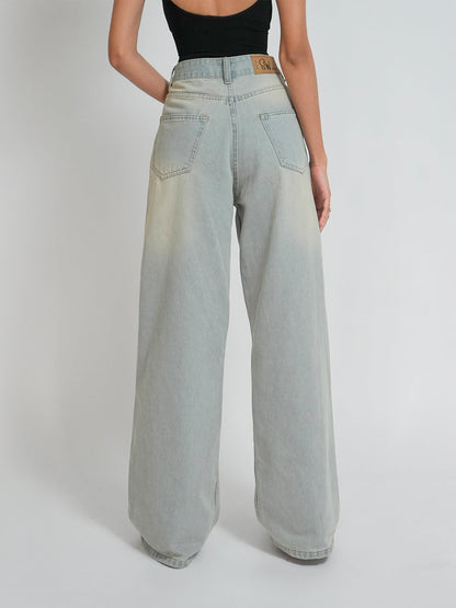 Pale Blue Dirty Wash Wide Leg Jeans