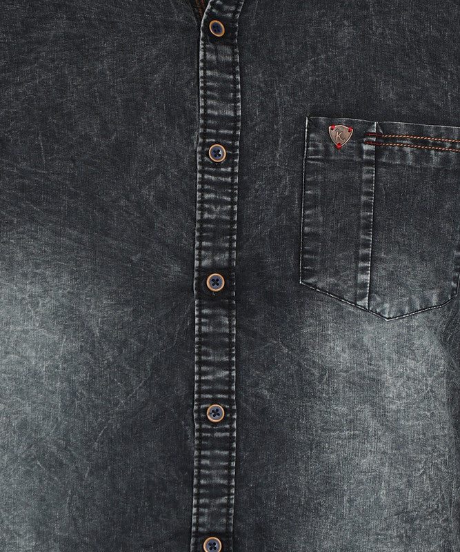Kuons Men's Charcoal Black Regular Fit Denim Casual Shirt