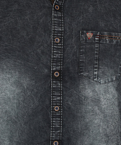 Kuons Men's Charcoal Black Regular Fit Denim Casual Shirt