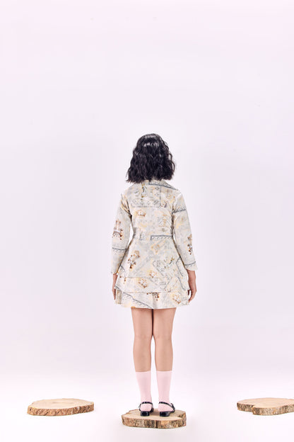 Button-Up Renaissance King Print Short Dress