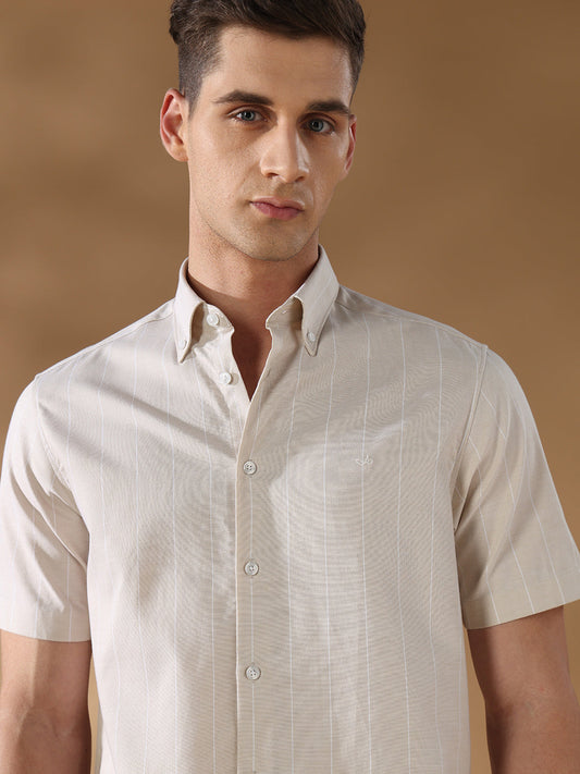 Beige Regular Fit Formal Cotton Shirt for men (COMEL)