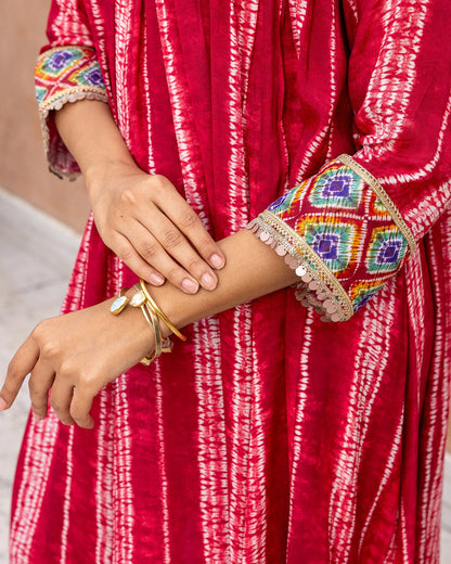 Red Tie Dye Gathered Kurta Set