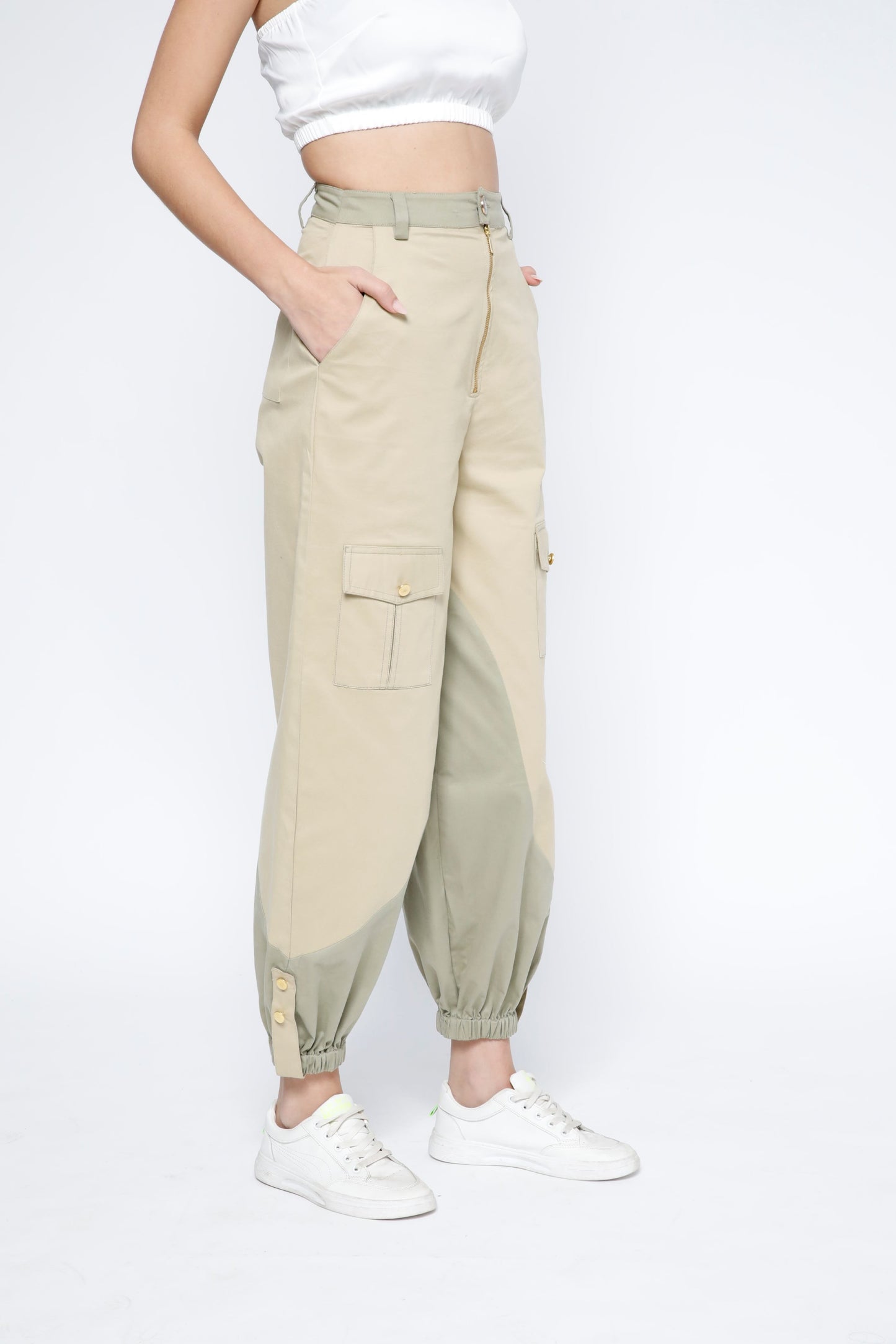 Elastic Hem Two-Tone Cargo Joggers
