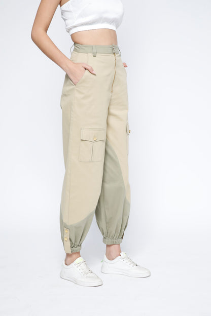 Elastic Hem Two-Tone Cargo Joggers