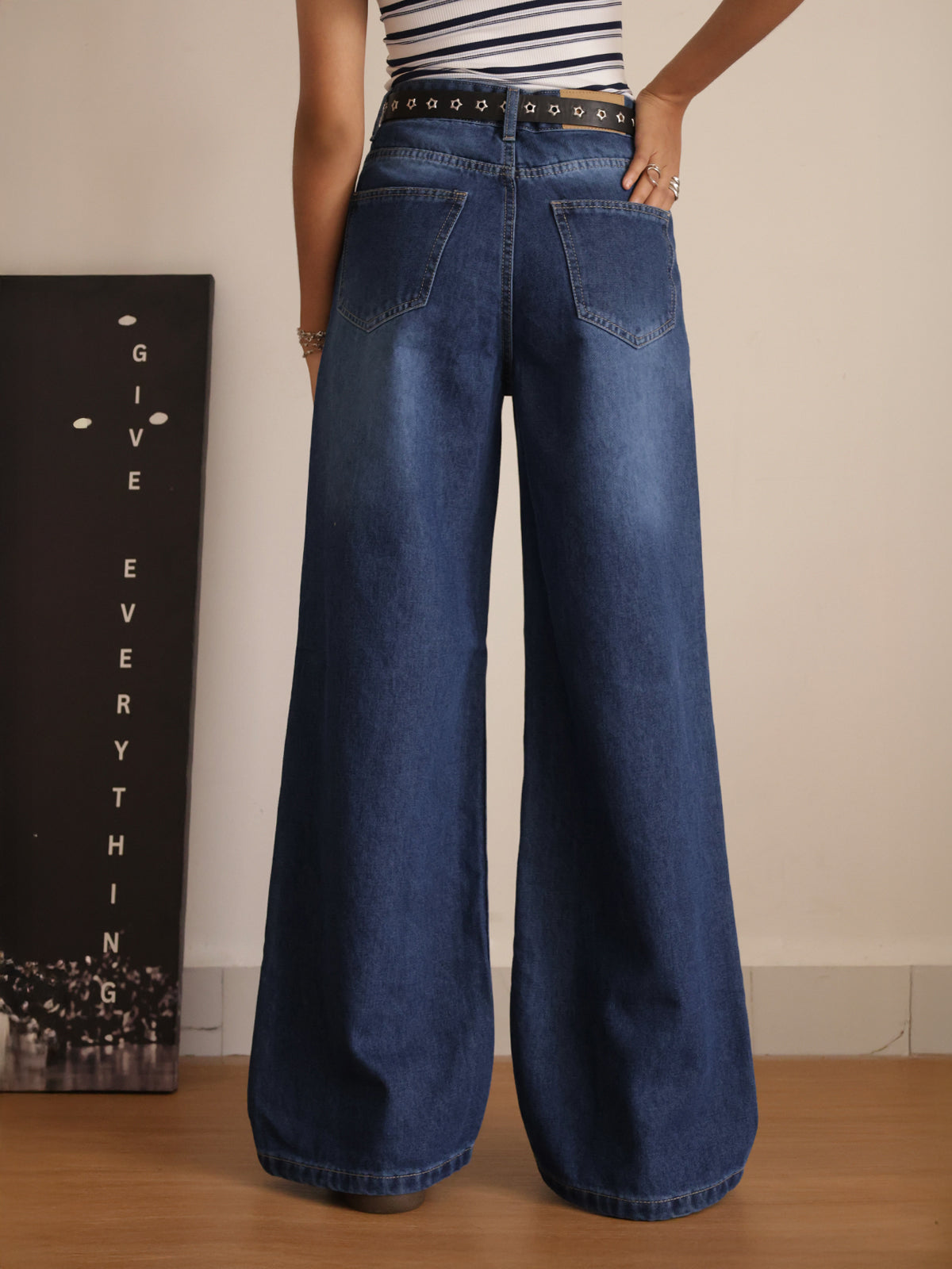 Classic Blue Washed Wide Leg Jeans