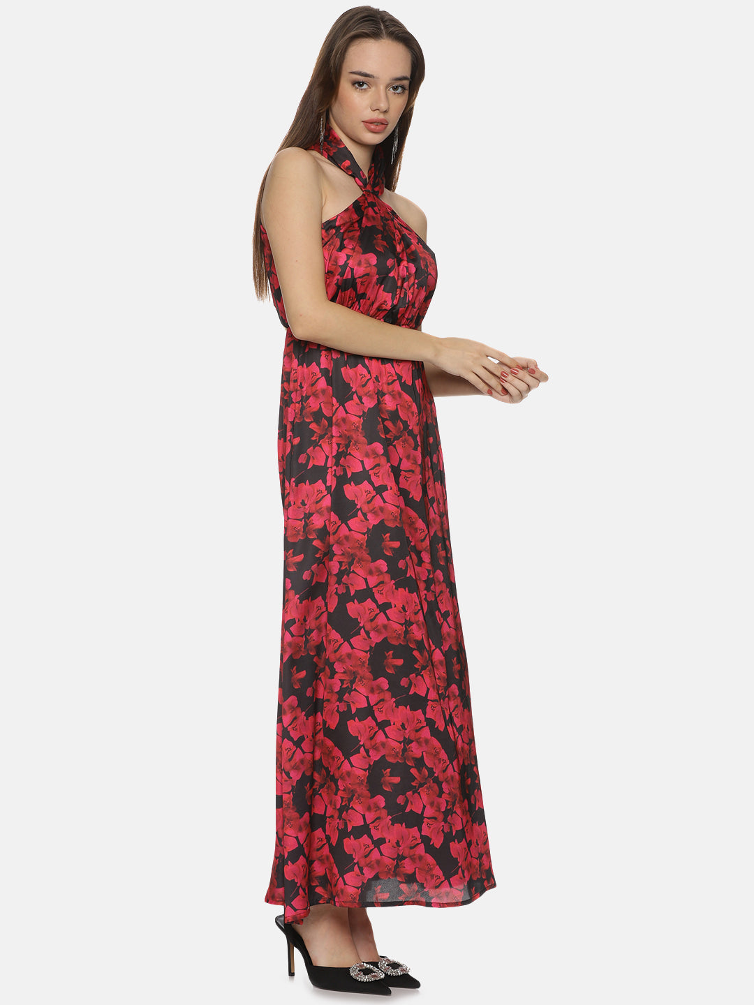 Buy Halter Neck Maxi Dress For Women In Red