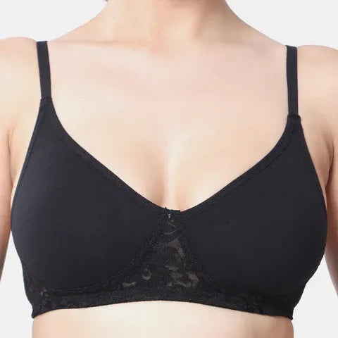 Black t shirt lace bra Envie non wired non padded 3/4th coverage seamless lace bra invisible under clothes daily wear