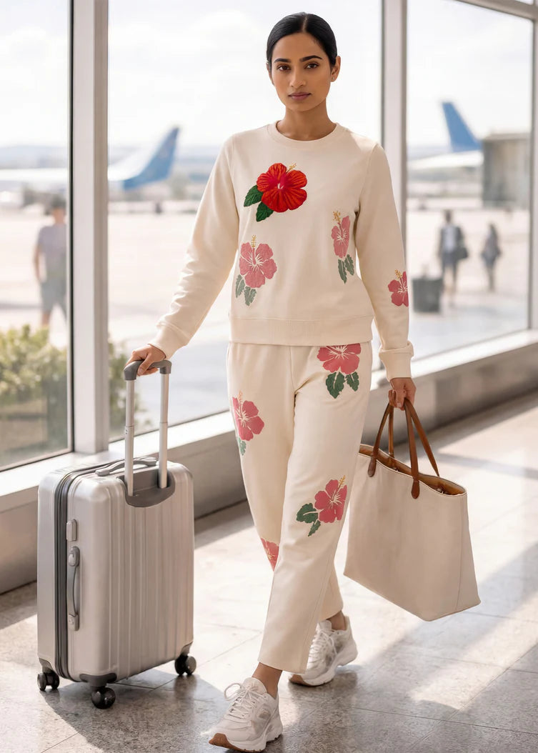 3D Hibiscus Embroidery iCotton Sweatshirt