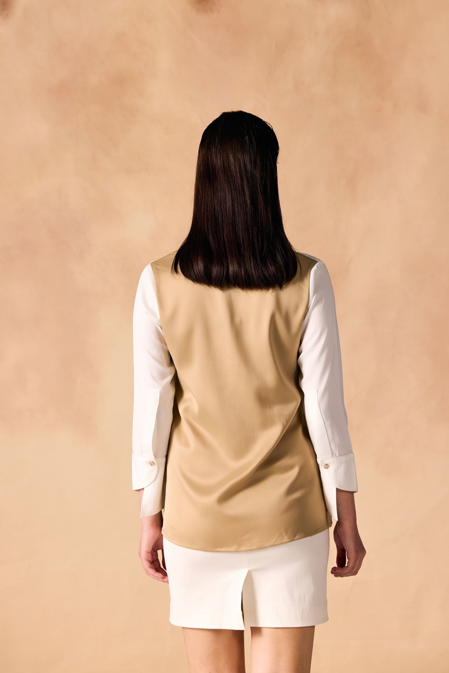 Two Tone Pintuck Pleated Button-up Satin Shirt