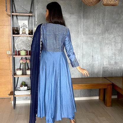 Blue A-Line Mirror Work Suit
