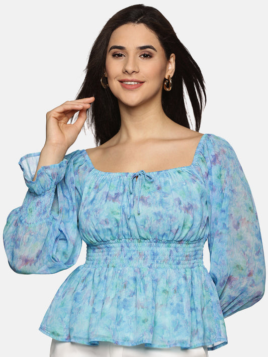 Buy Full Sleeve Peplum Top For Women In Blue