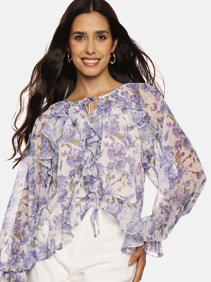 IS.U Blue Ruffled Boho Top