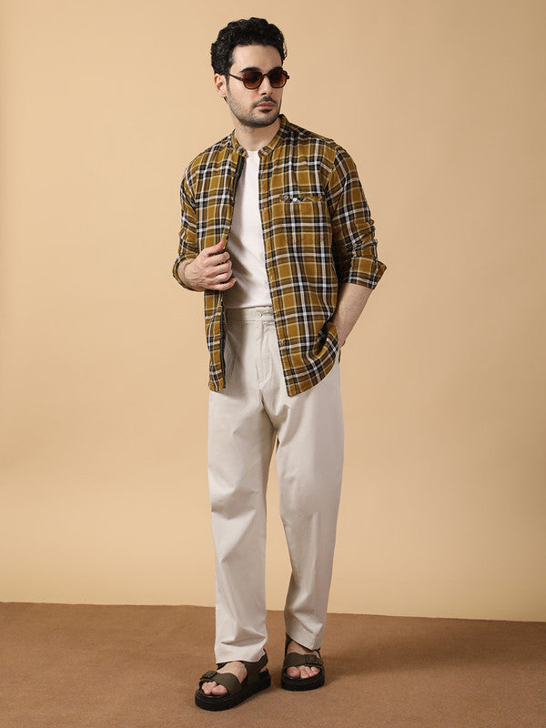Kuons Avenue Men's Black & Khaki Cotton Checks Casual Shirt