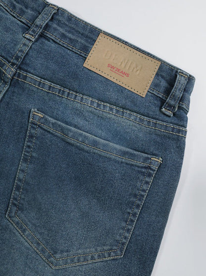 Galactic Blue Tinted Y2K Bootcut Jeans