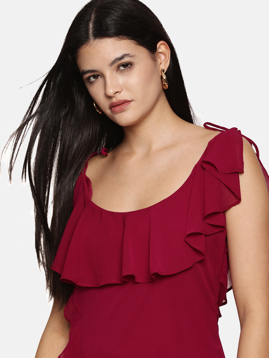 Midi Dress With Ruffled Shoulder Straps for Women