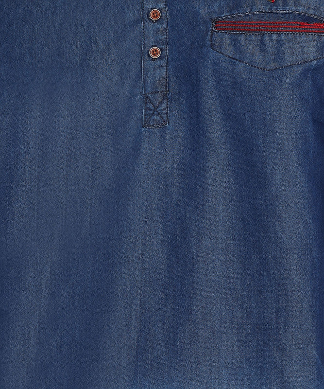 Kuons Avenue Men's Dark Blue Denim Ombre Tailored Fit Short Kurta