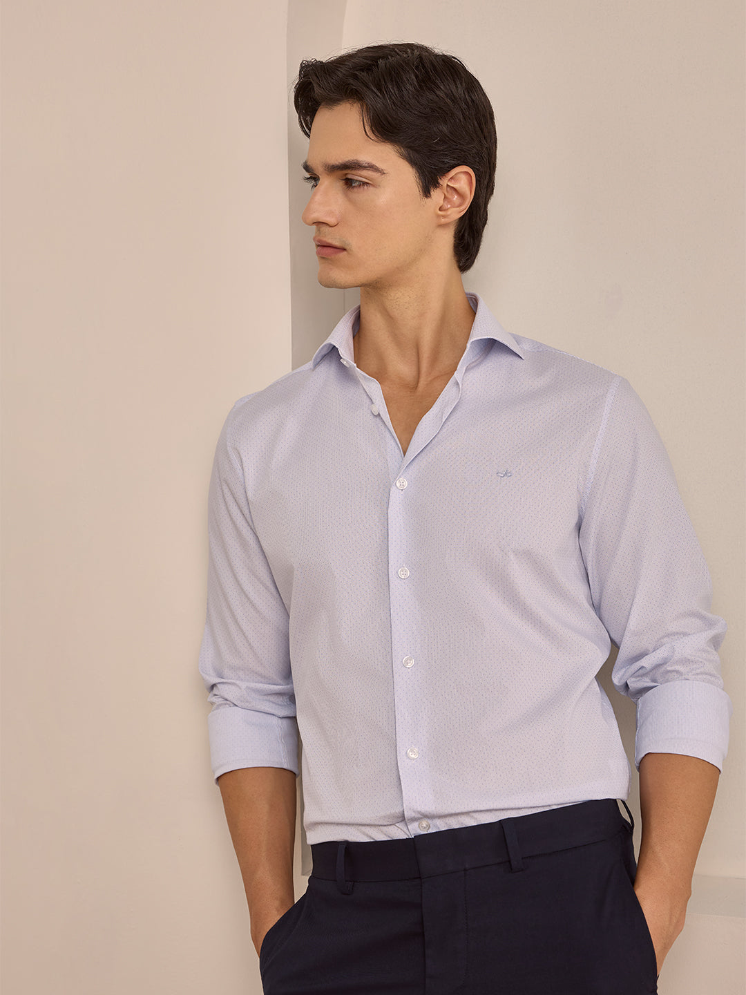 White Slim Fit Striped Formal Poplin Shirt for Men (LIVAN)