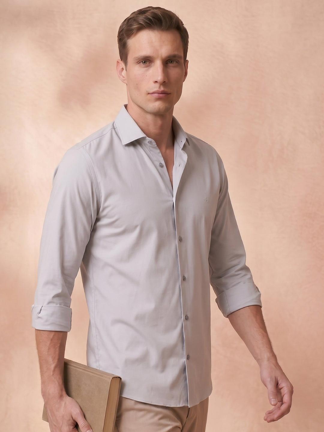 Slim Fit Grey Solid Formal Shirt for Men (TOMGR)