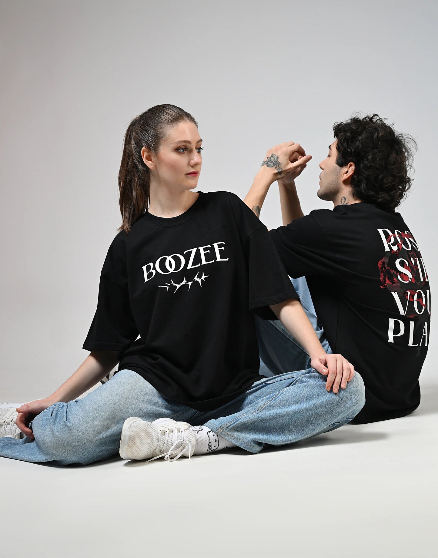 Rose S'il Vous Plait Printed Black T-Shirt Boozee
