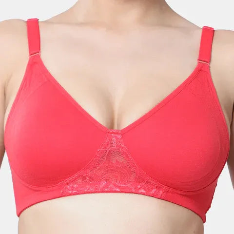 Red t shirt lace bra Envie non wired non padded full coverage seamless lace bra invisible under clothes daily wear