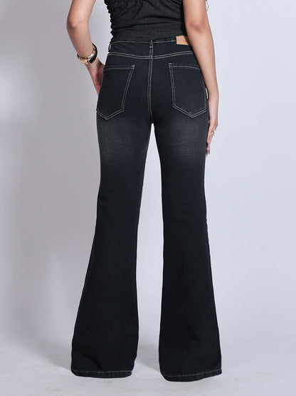 Premium Space Black Washed Bootcut Jeansâ€¨â€¨