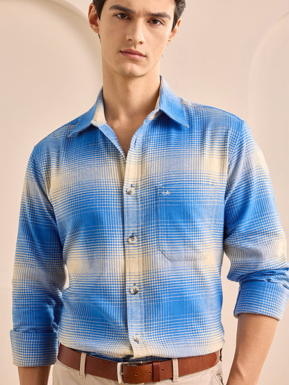 Blue Regular Fit Checked Casual Cotton Shirt for Men (LANIK)