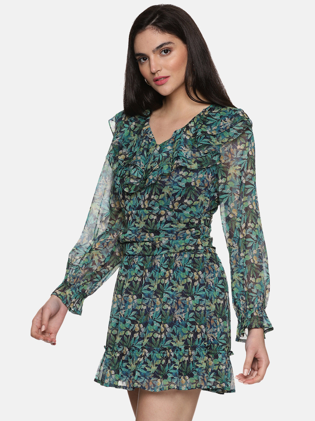 Buy Green Ruffle Mini Dress For Women