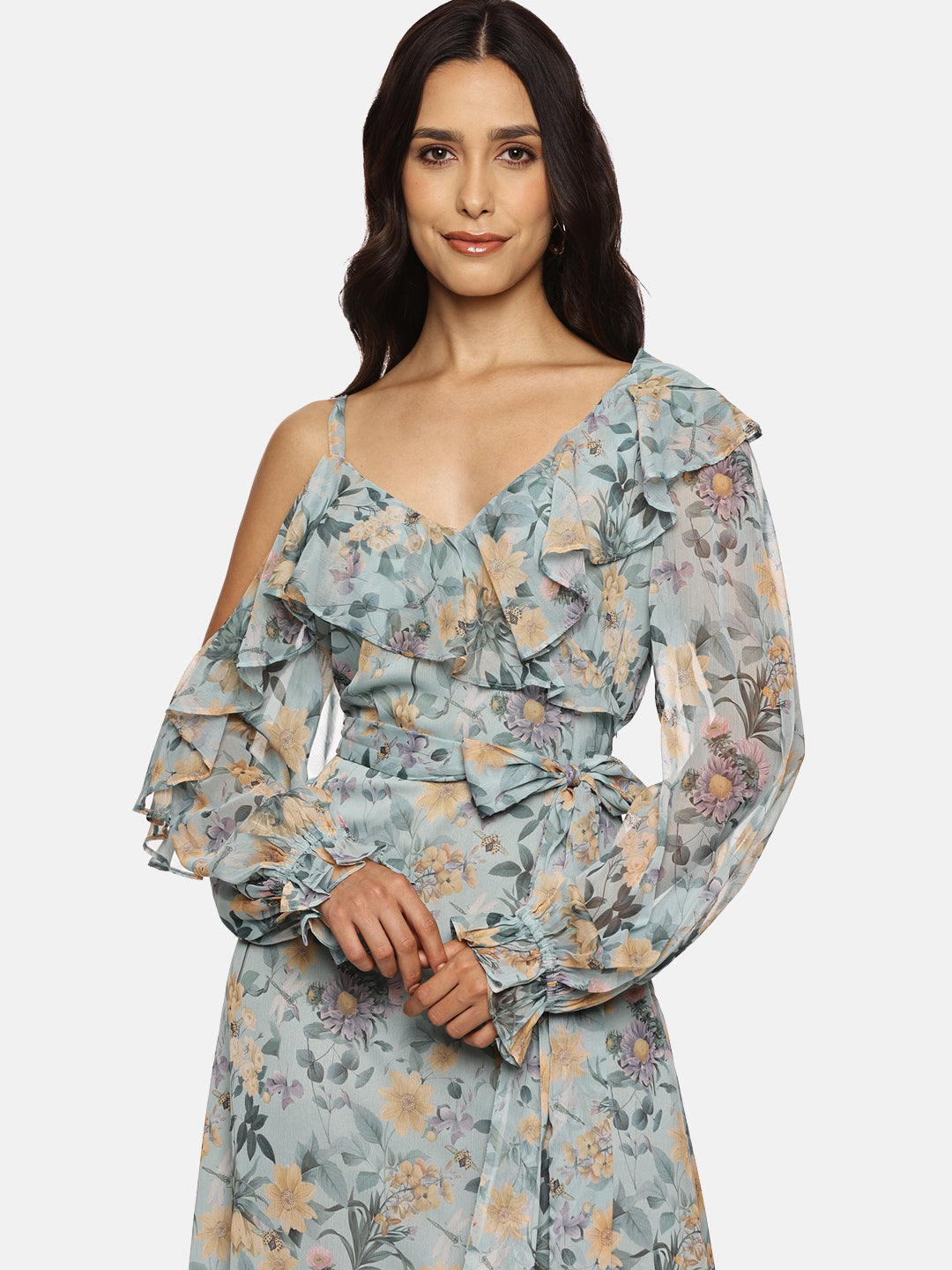 IS.U Green Cold Shoulder Dress