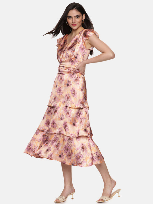 Cap Sleeve Midaxi Dress For Women In Peach