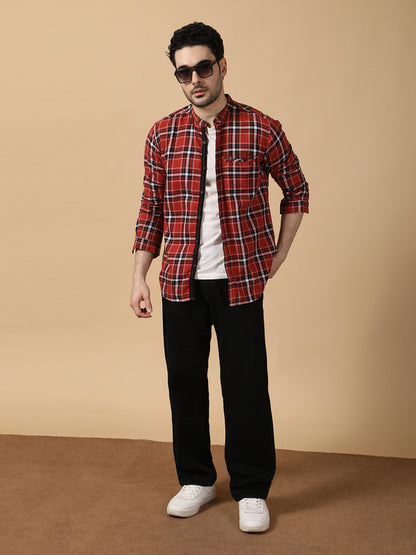Kuons Avenue Men's Black & Salmon Cotton Checks Casual Shirt