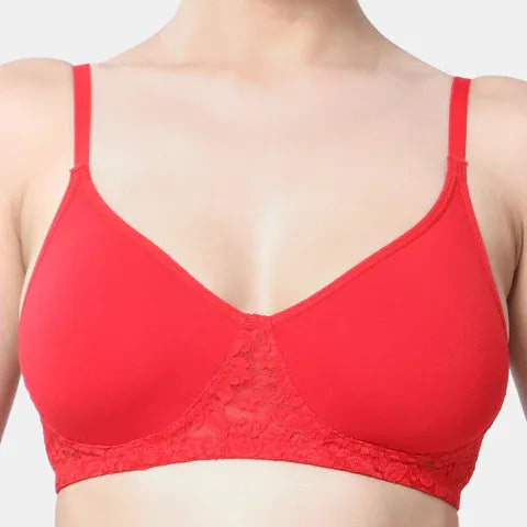 Red t shirt lace bra Envie non wired non padded 3/4th coverage seamless lace bra invisible under clothes daily wear