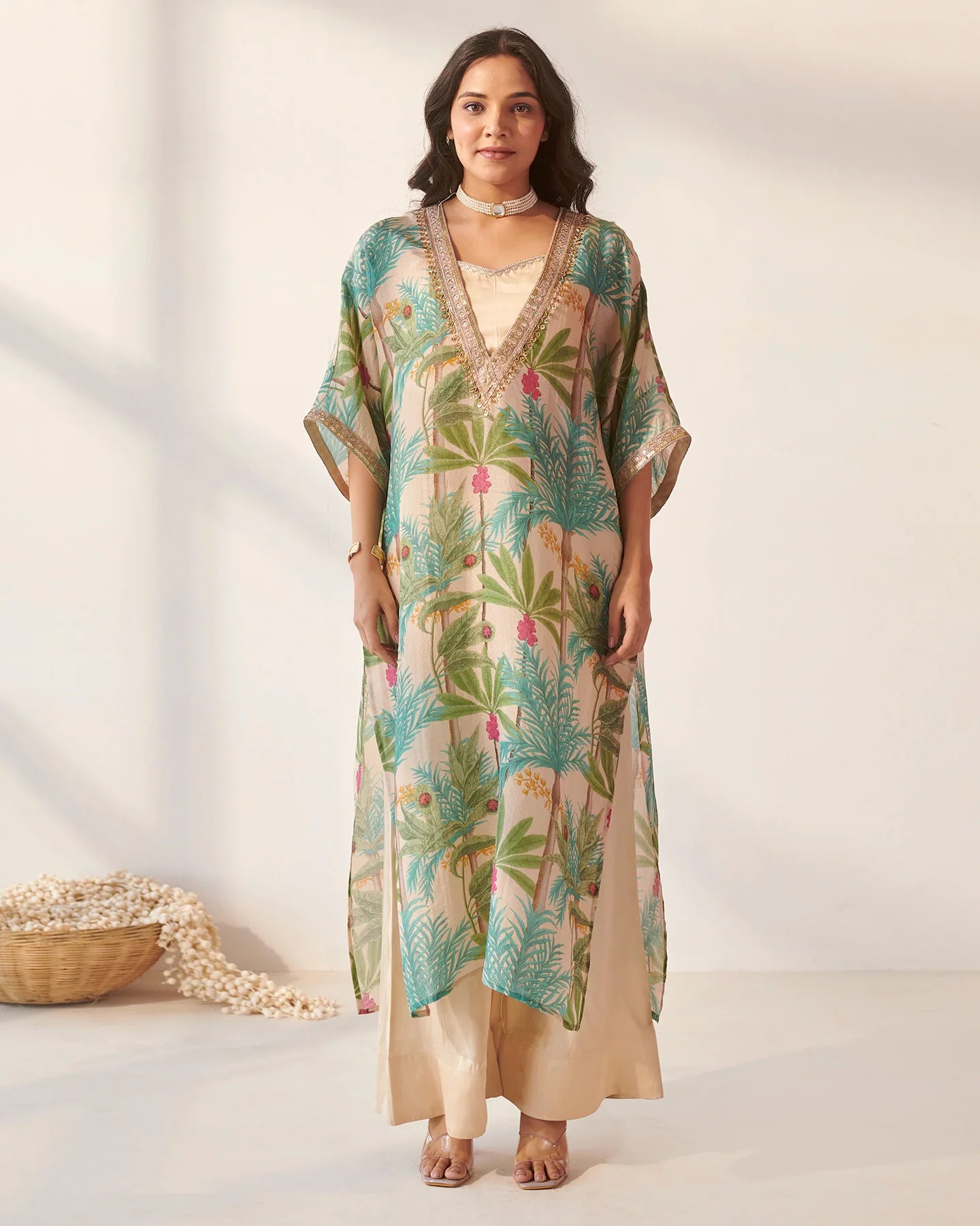 Off White Foliage Print kurta set Set