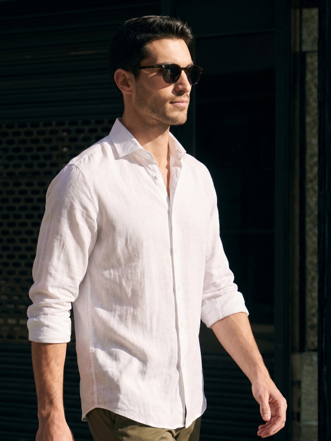 Slim Fit White Linen Solid Casual Shirt for Men (JARON)