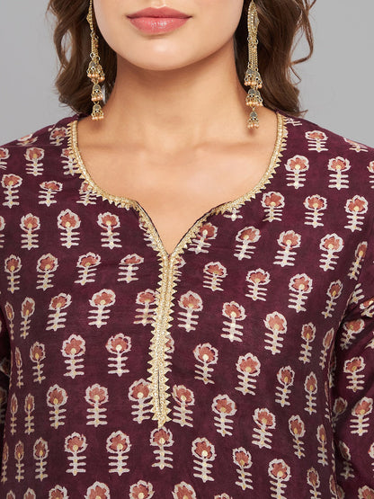 Women Purple Printed Kurta With Lace