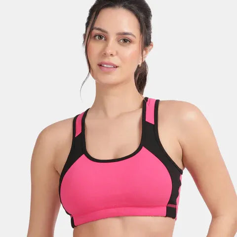 Envie cotton padded sports bra with removable pads and non-wired comfort