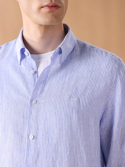 Blue Regular Fit Striped Casual Shirt for Men (LIBA)