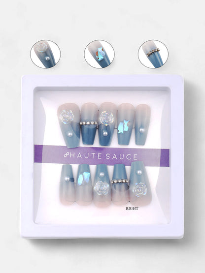 The Aqua Glitz Press-On Nails - Azure Blue