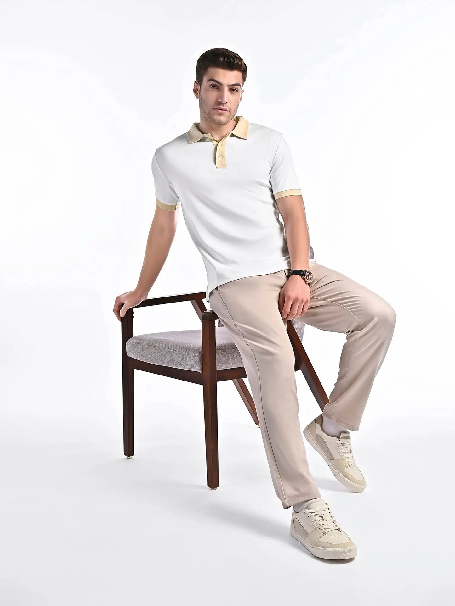 Men's Smooth-Touch Contrast White Polo Vellure